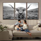 Black White Scottish Highland Cow Canvas Farm Wall Art