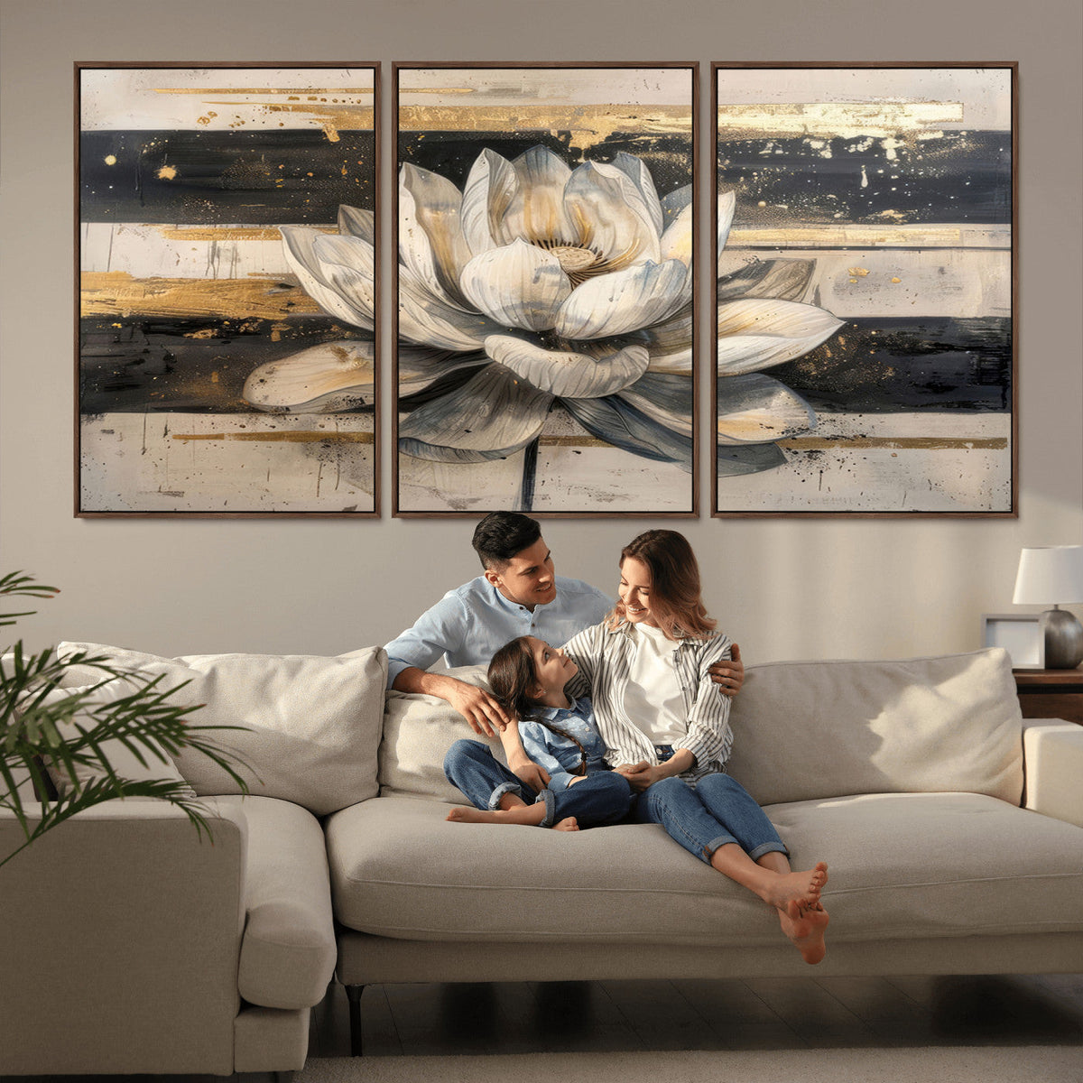Lotus Flower Wall Art | Framed Abstract Floral Canvas