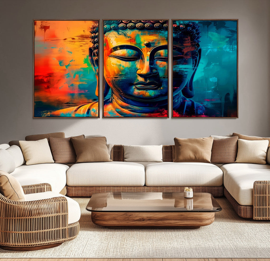 Colorful Buddha Wall Art | Framed Abstract Portrait Canvas