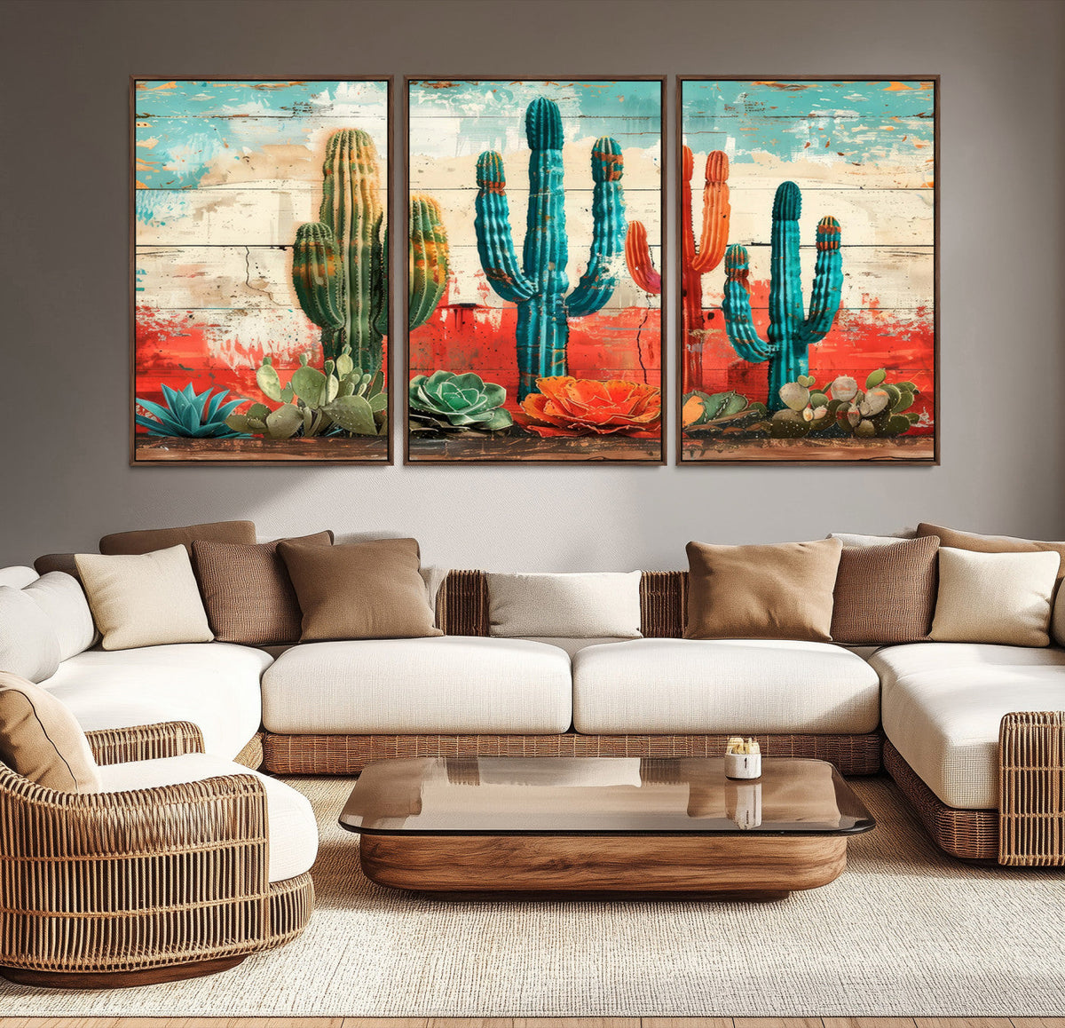 Colorful Cacti Wall Art | Framed Vibrant Succulent Canvas