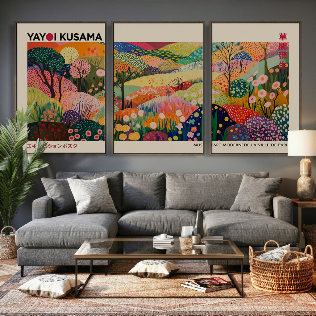 Framed Yayoi Kusama 1986 Wall Art Print | Japanese Wabi Sabi Vibrant Abstract Landscape Canvas