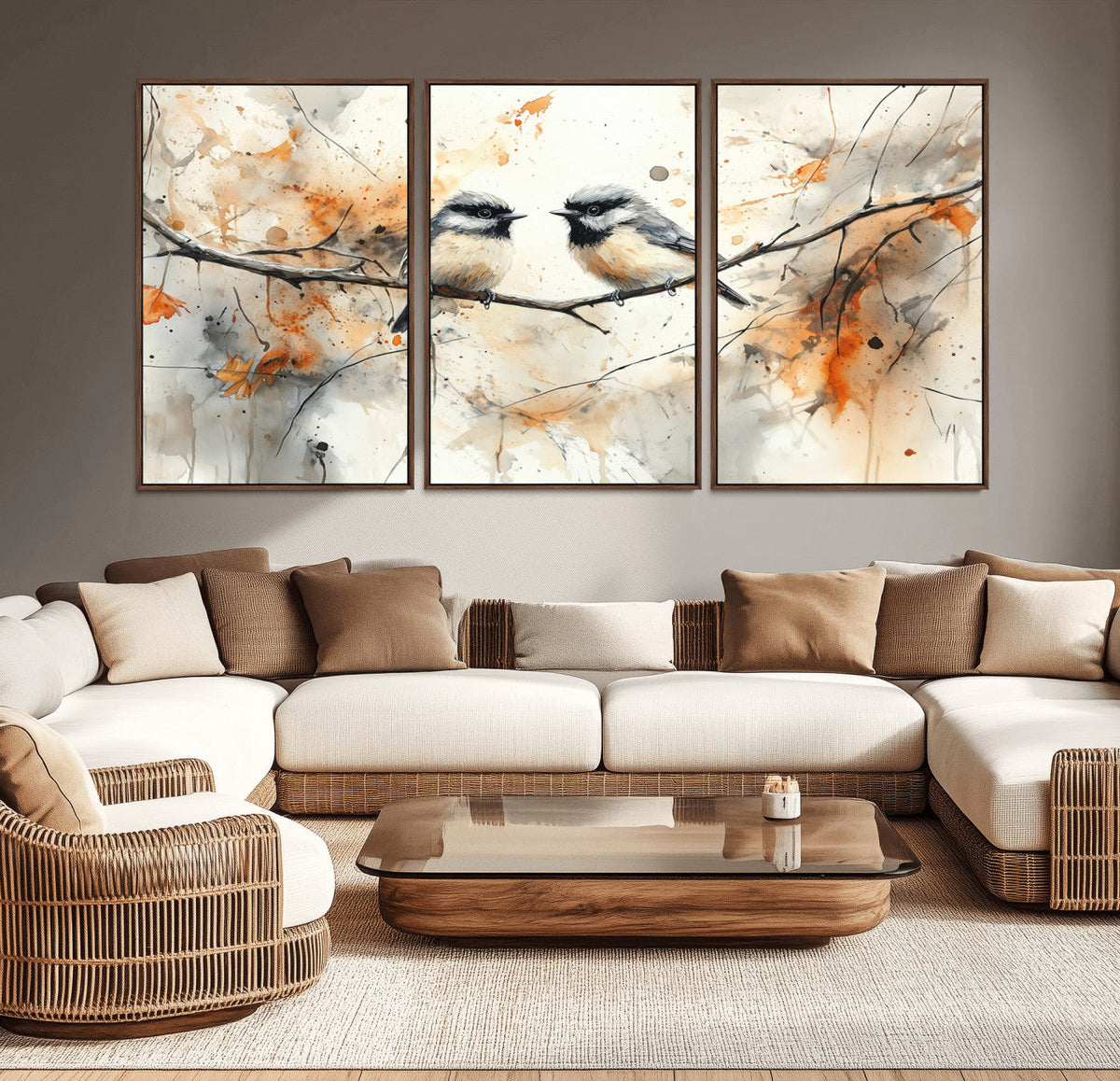 Beautiful Birds Wall Art | Framed Watercolor Branch Canvas
