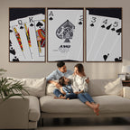 Poker Wall Art - Playing Cards Canvas Wall Art Print - Ace of Spades and Royal Flush Design
