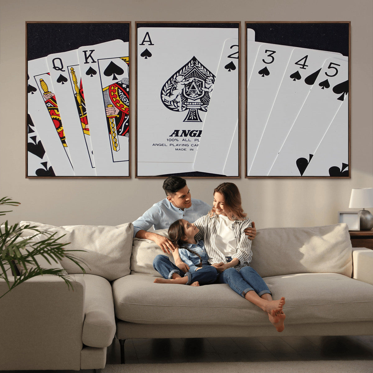 Poker Wall Art - Playing Cards Canvas Wall Art Print - Ace of Spades and Royal Flush Design