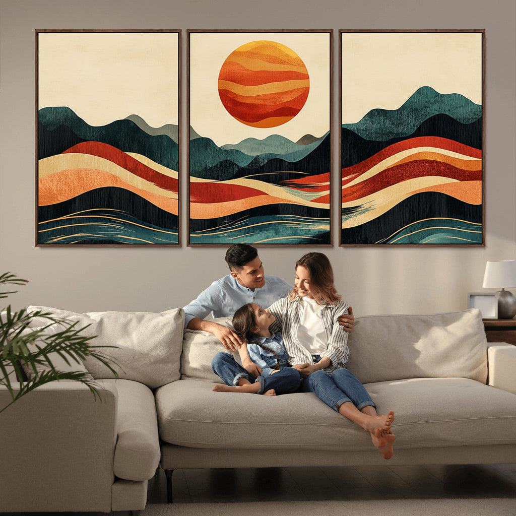 Mountain Triptych Wall Art Canvas Print | Western Boho Pine Tree Nature Print