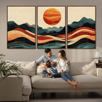Mountain Triptych Wall Art Canvas Print | Western Boho Pine Tree Nature Print