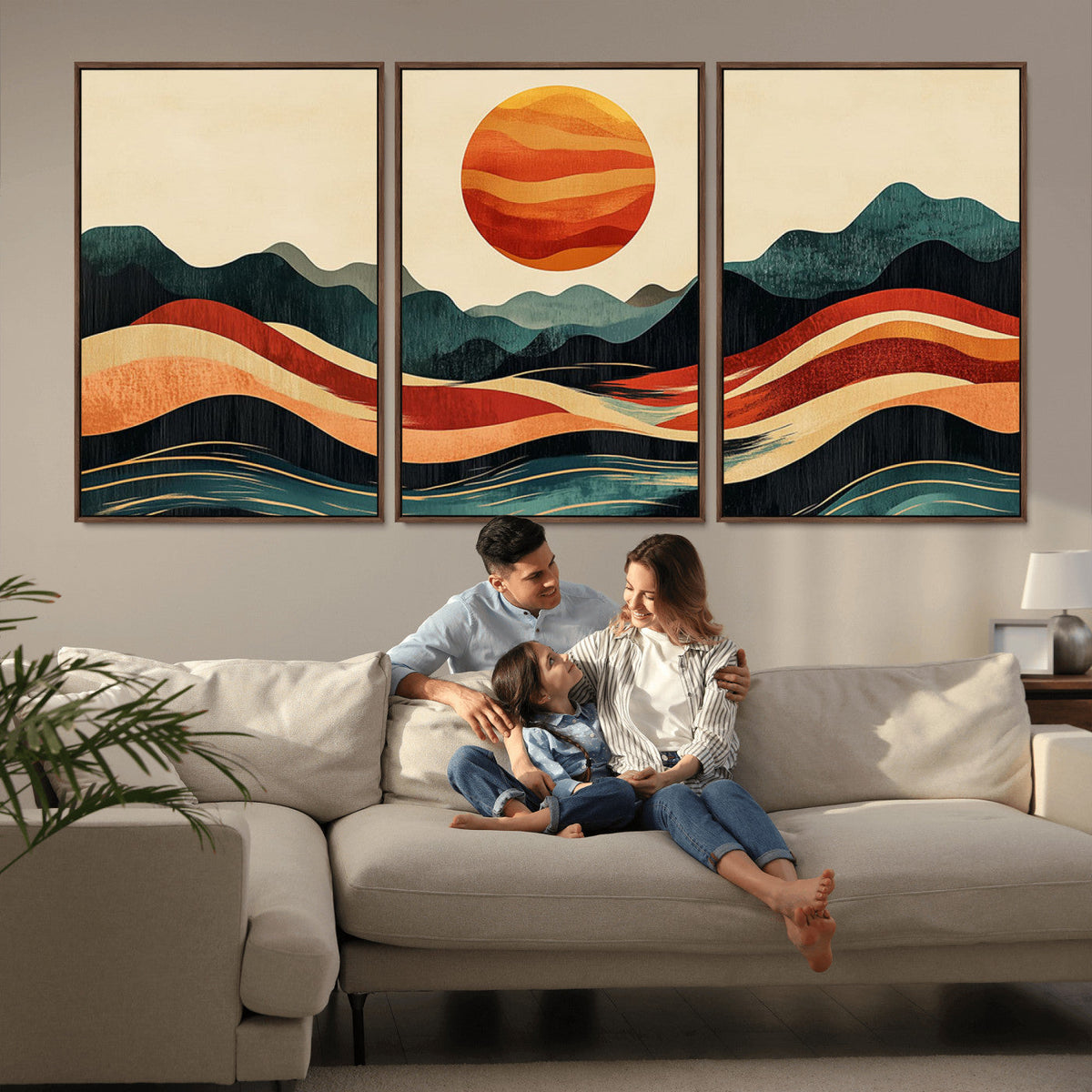 Mountain Triptych Wall Art Canvas Print | Western Boho Pine Tree Nature Print