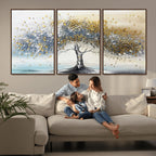 Golden and Silver Tree Wall Art | Framed Elegant Leaves Canvas
