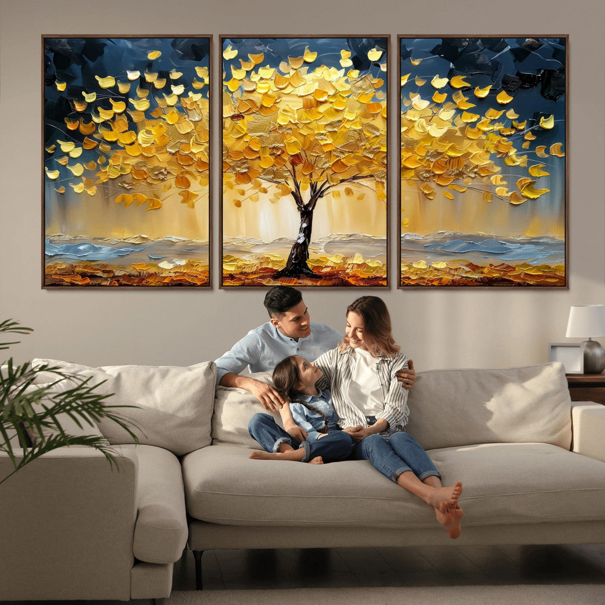 Golden Autumn Tree Wall Art | Framed Fall Leaves Canvas