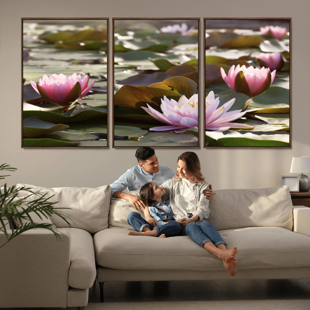 Lotus Flower Wall Art Canvas Print, Water Lily Large Wall Art for Yoga Room Decor