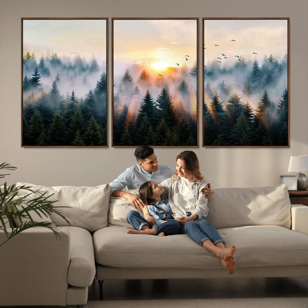 Abstract Forest Wall Art, Serene Nature Canvas Print with Misty Forest Design for Modern Home Decor