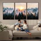 Abstract Forest Wall Art, Serene Nature Canvas Print with Misty Forest Design for Modern Home Decor