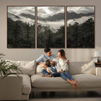 Moody Forest Wall Art | Framed Mountain Fog Canvas Artwork
