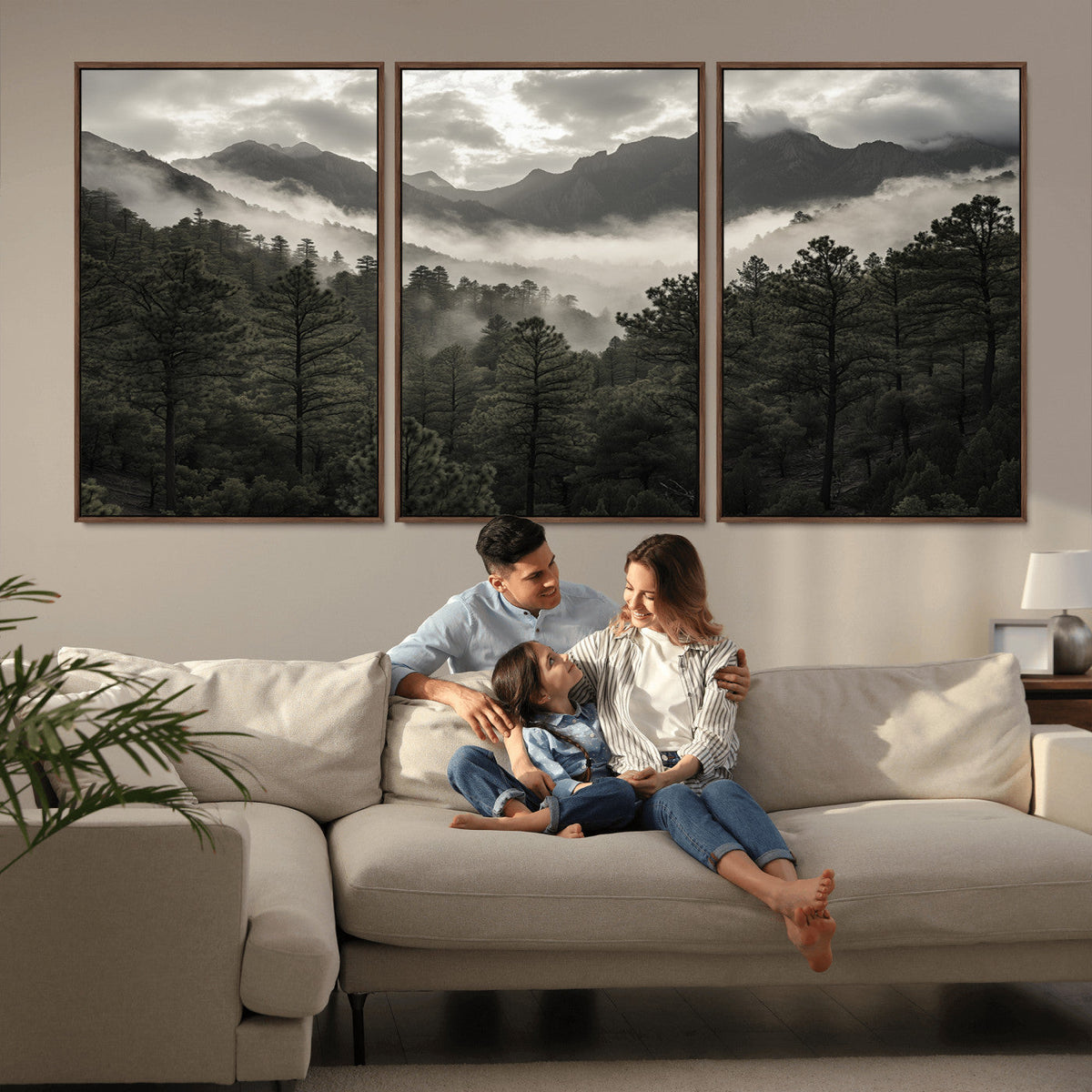 Moody Forest Wall Art | Framed Mountain Fog Canvas Artwork