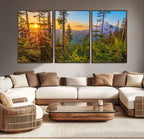 Forest Sunset Wall Art Canvas Print | Green Pines in Golden Light