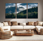 Misty Forest Wall Art Canvas Print | Pine Hills with Foggy Trees