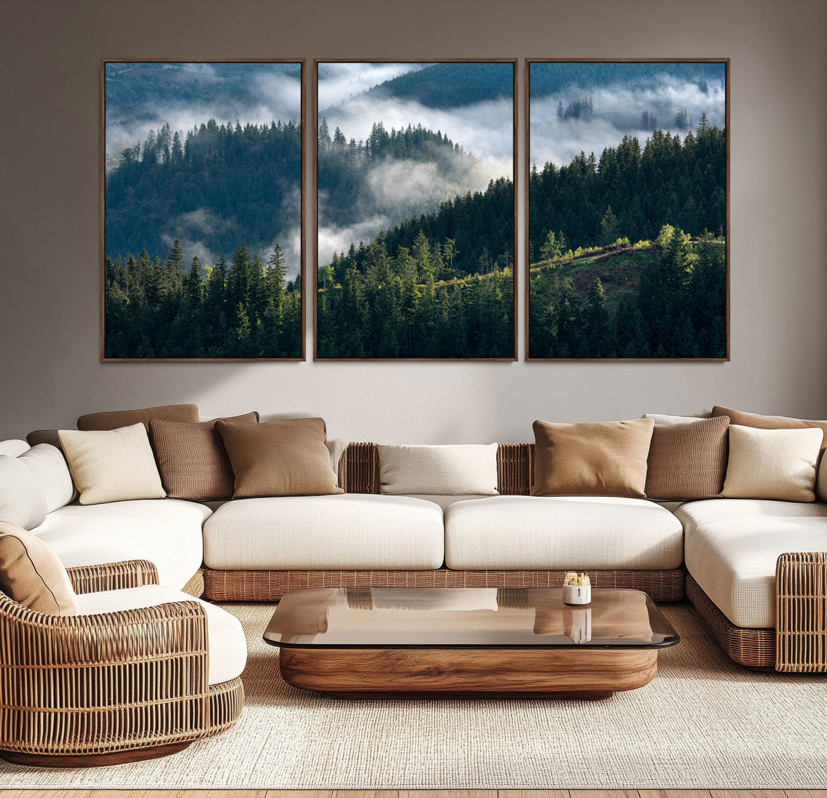 Misty Forest Wall Art Canvas Print | Pine Hills with Foggy Trees