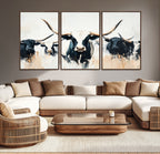 Texas Longhorn Wall Art Canvas Print | Majestic Horned Bull in Black and White
