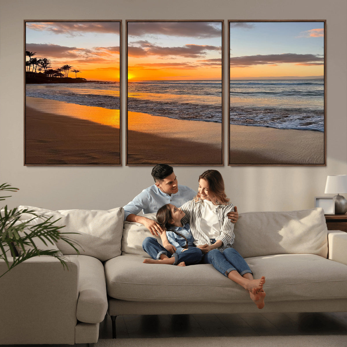 Tropical Beach Wall Art | Framed Sunset Ocean Canvas