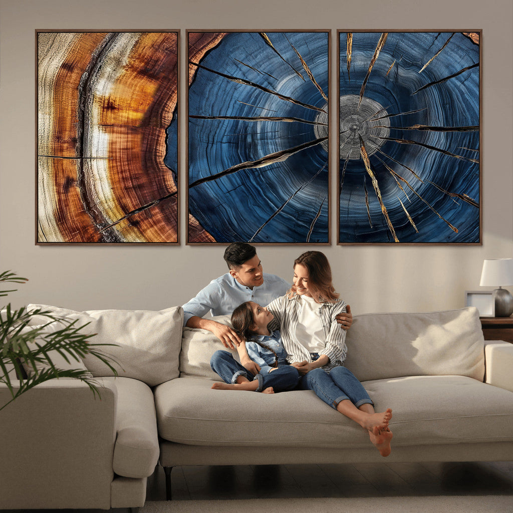 Framed Abstract Tree Ring Wall Art Print, Natural Rustic Wood Grain Canvas Print