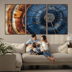 Framed Abstract Tree Ring Wall Art Print, Natural Rustic Wood Grain Canvas Print