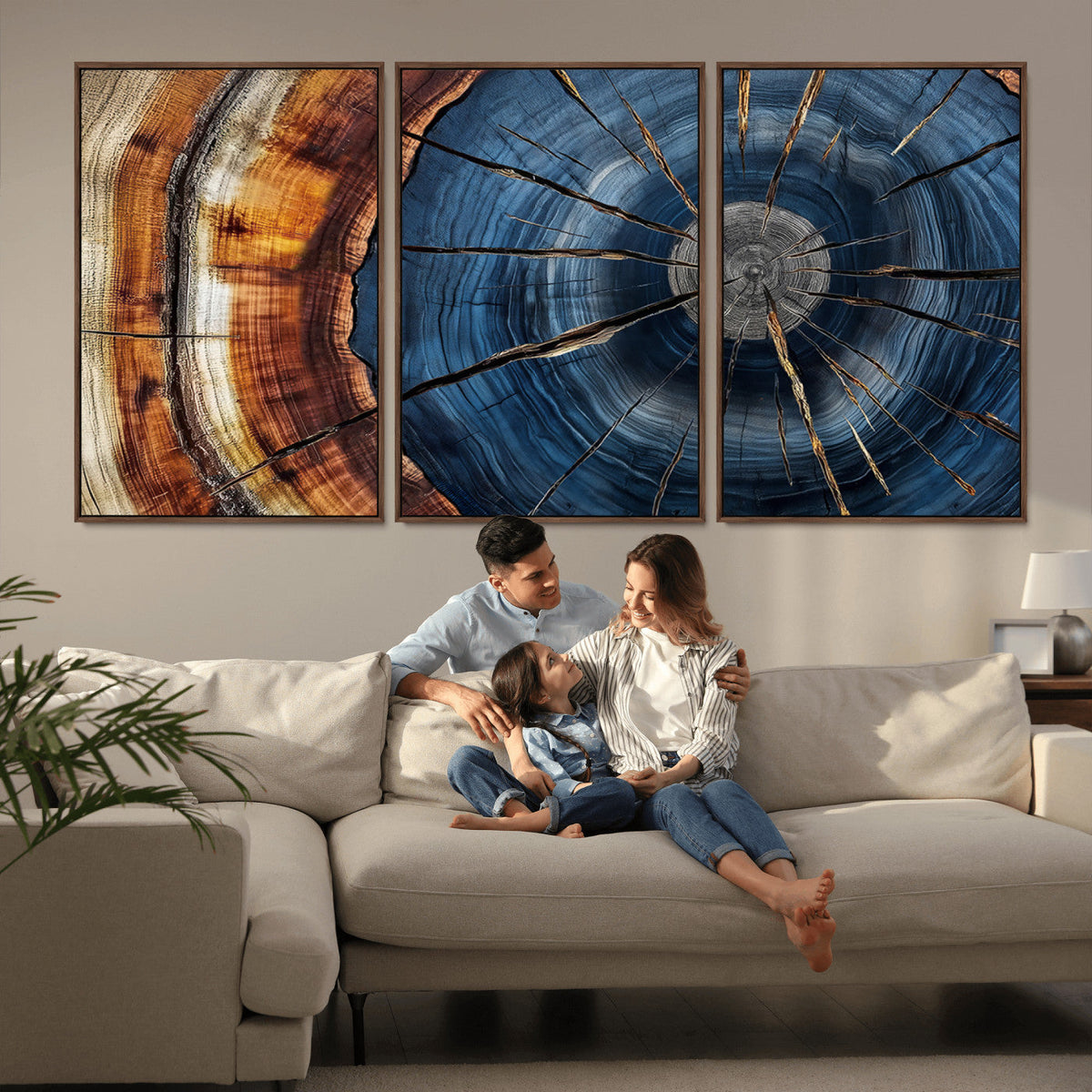Framed Abstract Tree Ring Wall Art Print, Natural Rustic Wood Grain Canvas Print