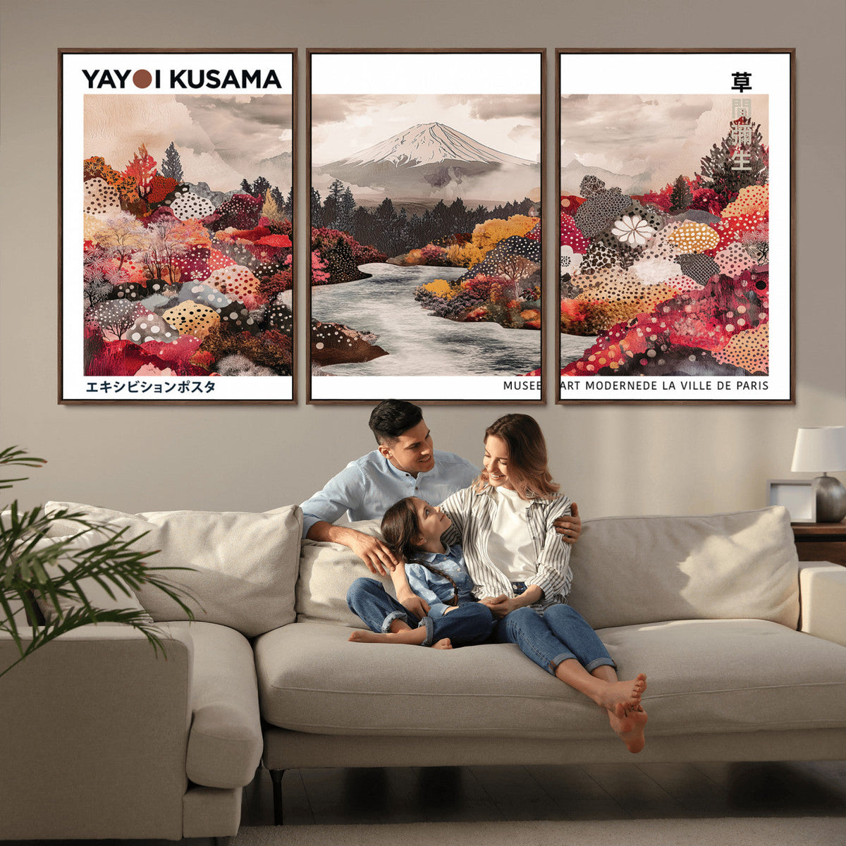 Yayoi Kusama Wall Art Canvas Print, Framed Large Abstract Kusama Polka Dot Art, Modern Home Office Decor