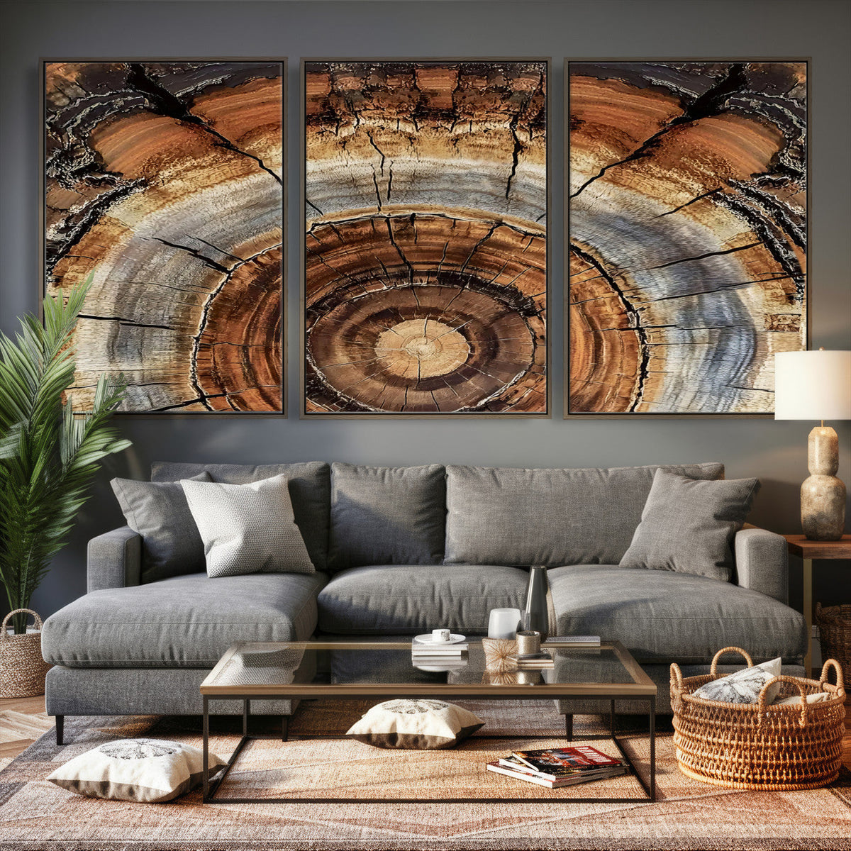 Tree Rings Wall Art Canvas Print, Rustic Wood Grain