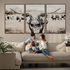 Texas Longhorn Wall Art Canvas Print | Framed Speckled Brown and White Bull