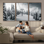 Snowy Pines Wall Art Canvas Print | Ski Lift in a Winter Forest