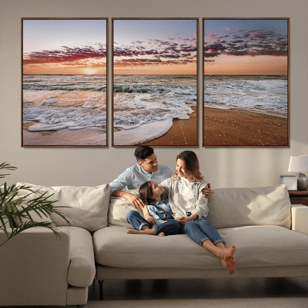 Ocean Sunset Wall Art Canvas Print | Sandy Shore and Gentle Waves
