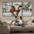 Texas Longhorn Wall Art Canvas Print | Framed Spotted Brown and White Bull