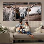 Texas Longhorn Wall Art Canvas Print | Framed Brown and White Spotted Longhorn