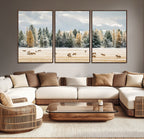 Elk Herd Wall Art, Framed Snowy Forest Canvas Artwork