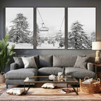 Snowy Ski Lift Wall Art | Framed Winter Forest Canvas