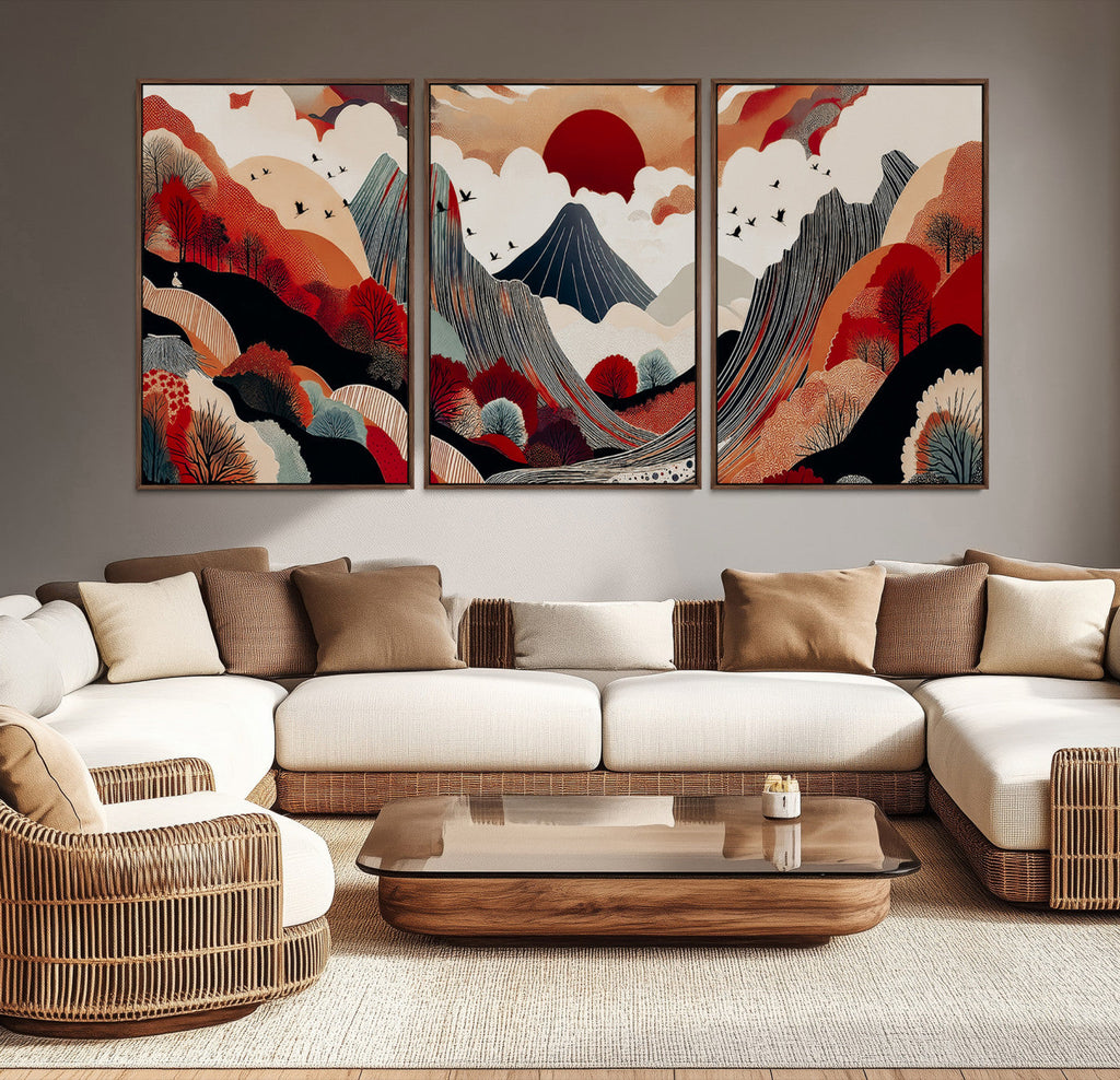 Abstract Mountain Wall Art | Framed Vibrant Landscape Canvas