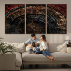 Dark Wood Ring Wall Art Canvas Print, Framed Abstract Tree Slice Print, Rustic Wood Grain Decor