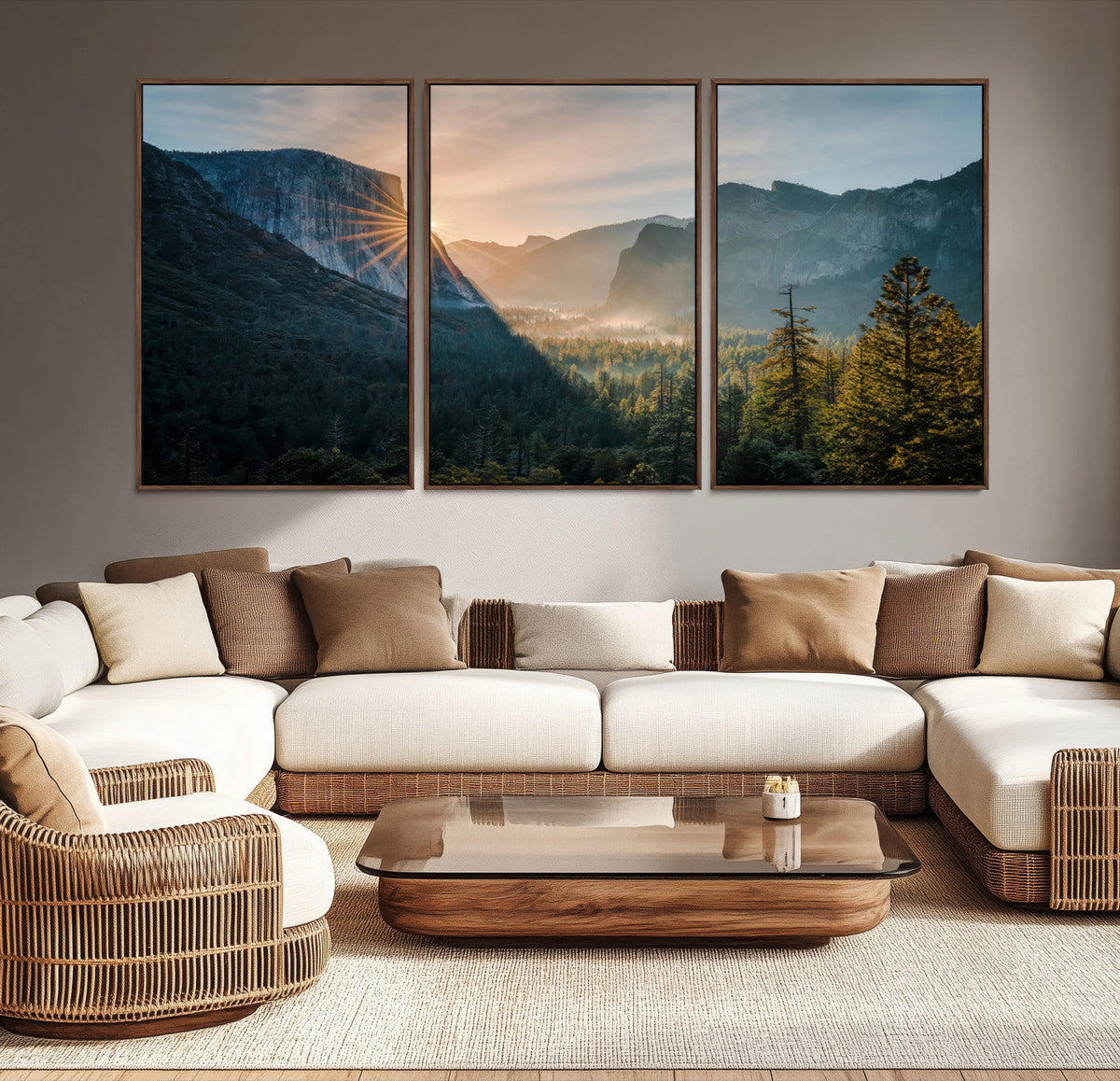 Yosemite Valley Wall Art Canvas Print, Framed Mountain Landscape National Park Art