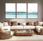 Surfing Wall Art Canvas Print, Framed Minimalist Ocean Waves Beach Art