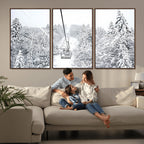 Snowy Ski Lift Wall Art | Framed Winter Mountain Canvas