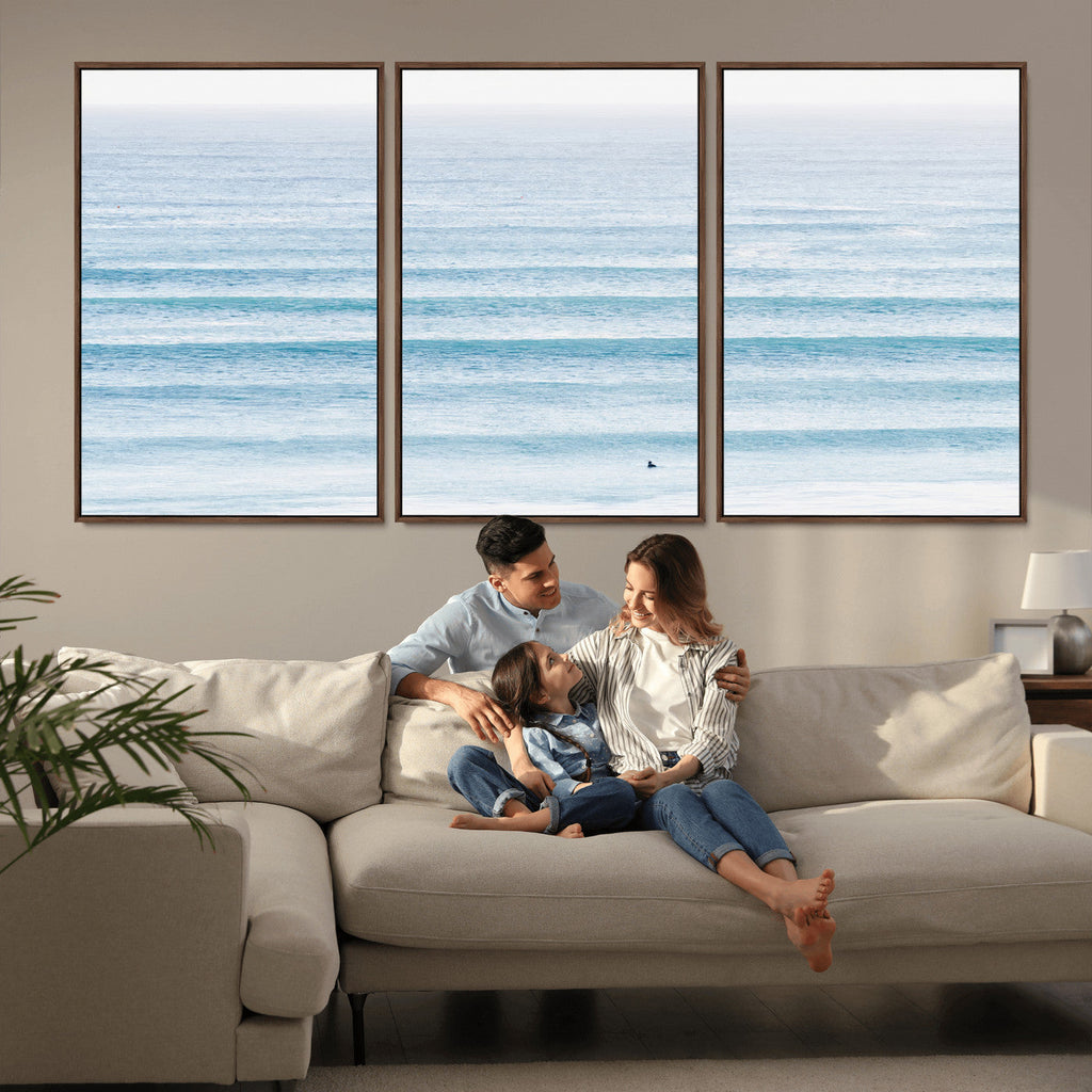 Ocean Wave Surfer Wall Art | Framed Minimal Seascape Canvas