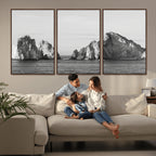 Coastal Wall Art | Framed Black White Ocean Canvas Artwork