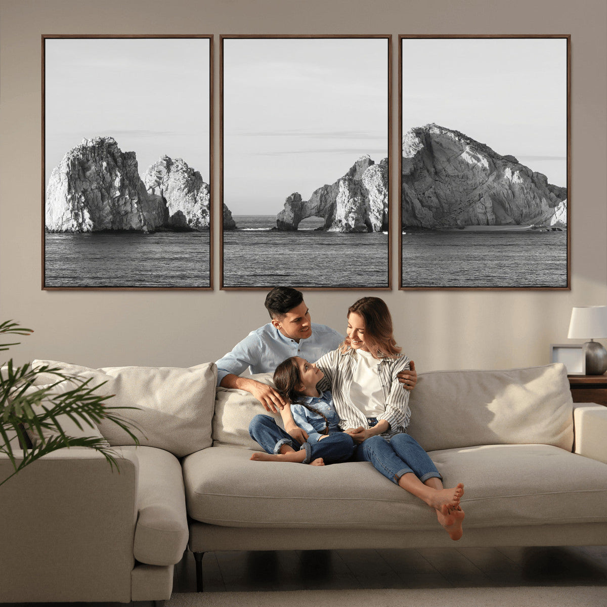 Coastal Wall Art | Framed Black White Ocean Canvas Artwork