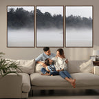 Surfer Fog Wall Art Canvas Print, Framed Foggy Beach and Coastal Surf Scene