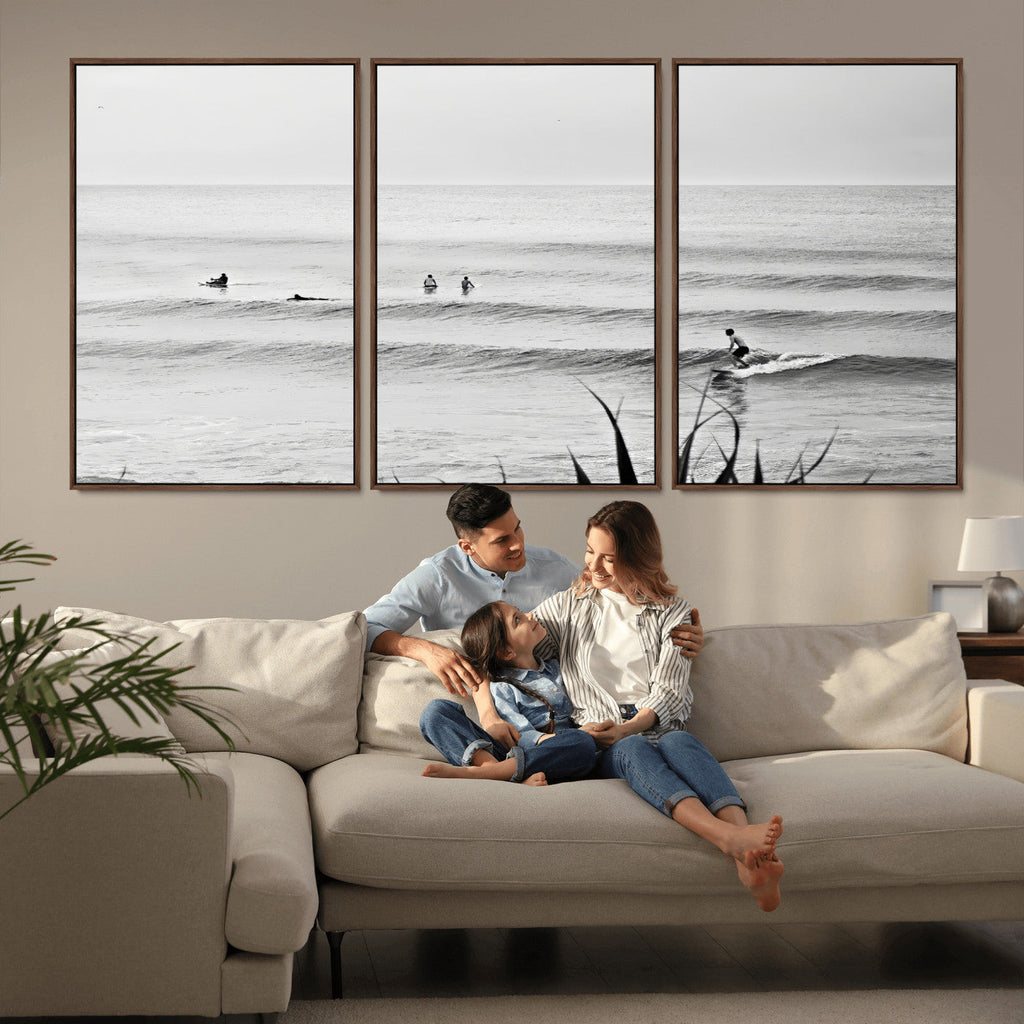 Surfer Silhouette Wall Art | Framed Calm Ocean Canvas