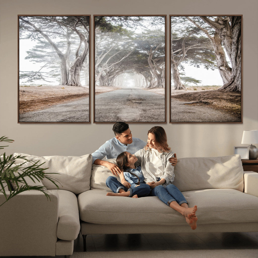 Cypress Tunnel Wall Art | Framed Misty Road Canvas Artwork