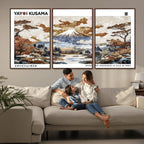 Modern Japanese Wall Art Canvas Print, Framed Abstract Mount Fuji Landscape, Yayoi Kusama Canvas Wall Art