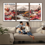 Modern Japanese Wall Art Canvas Print, Framed Abstract Mount Fuji Art, Yayoi Kusama Japanese Landscape