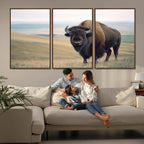 Bison Wall Art Canvas Print, Framed American Buffalo Rustic Western Artwork