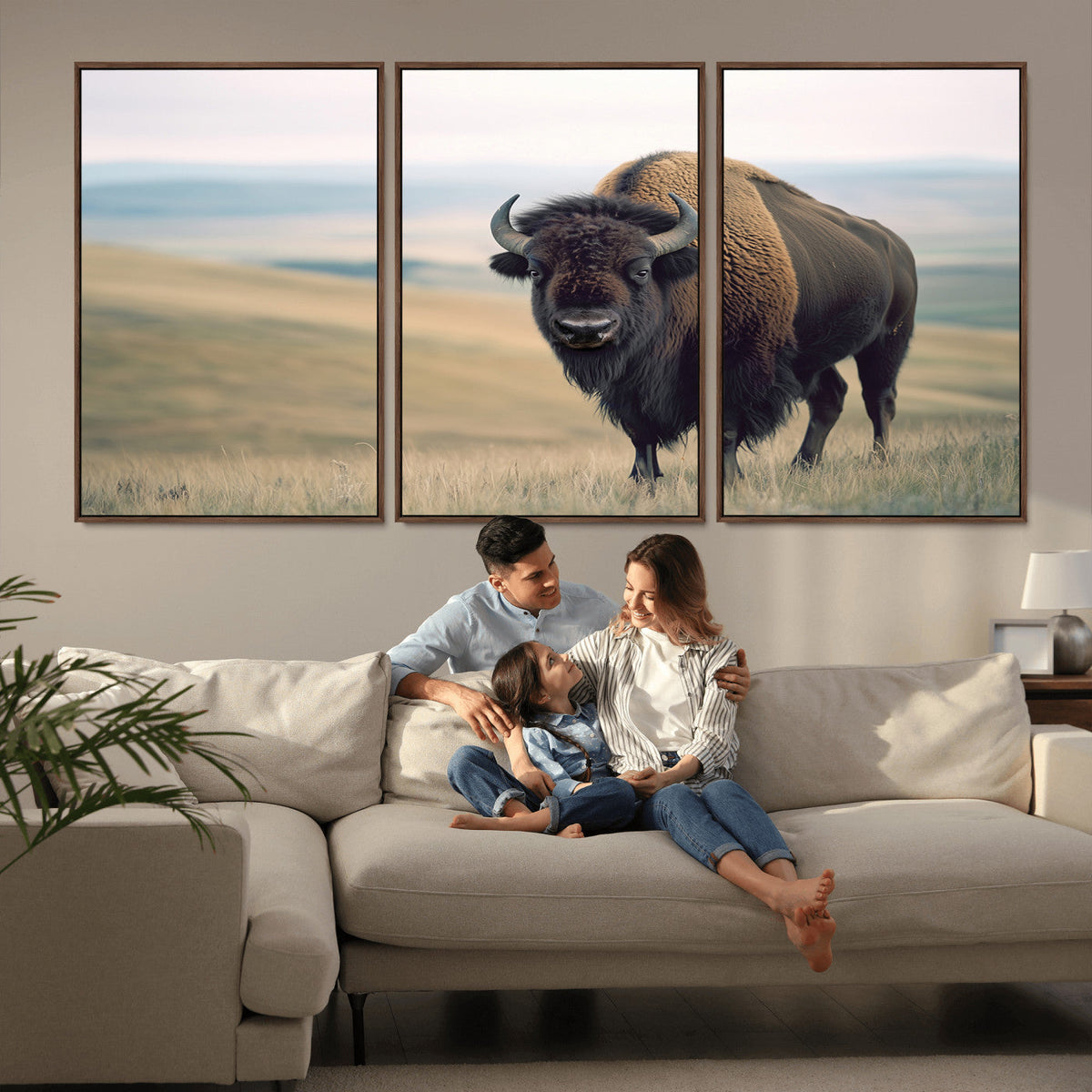 Bison Wall Art Canvas Print, Framed American Buffalo Rustic Western Artwork